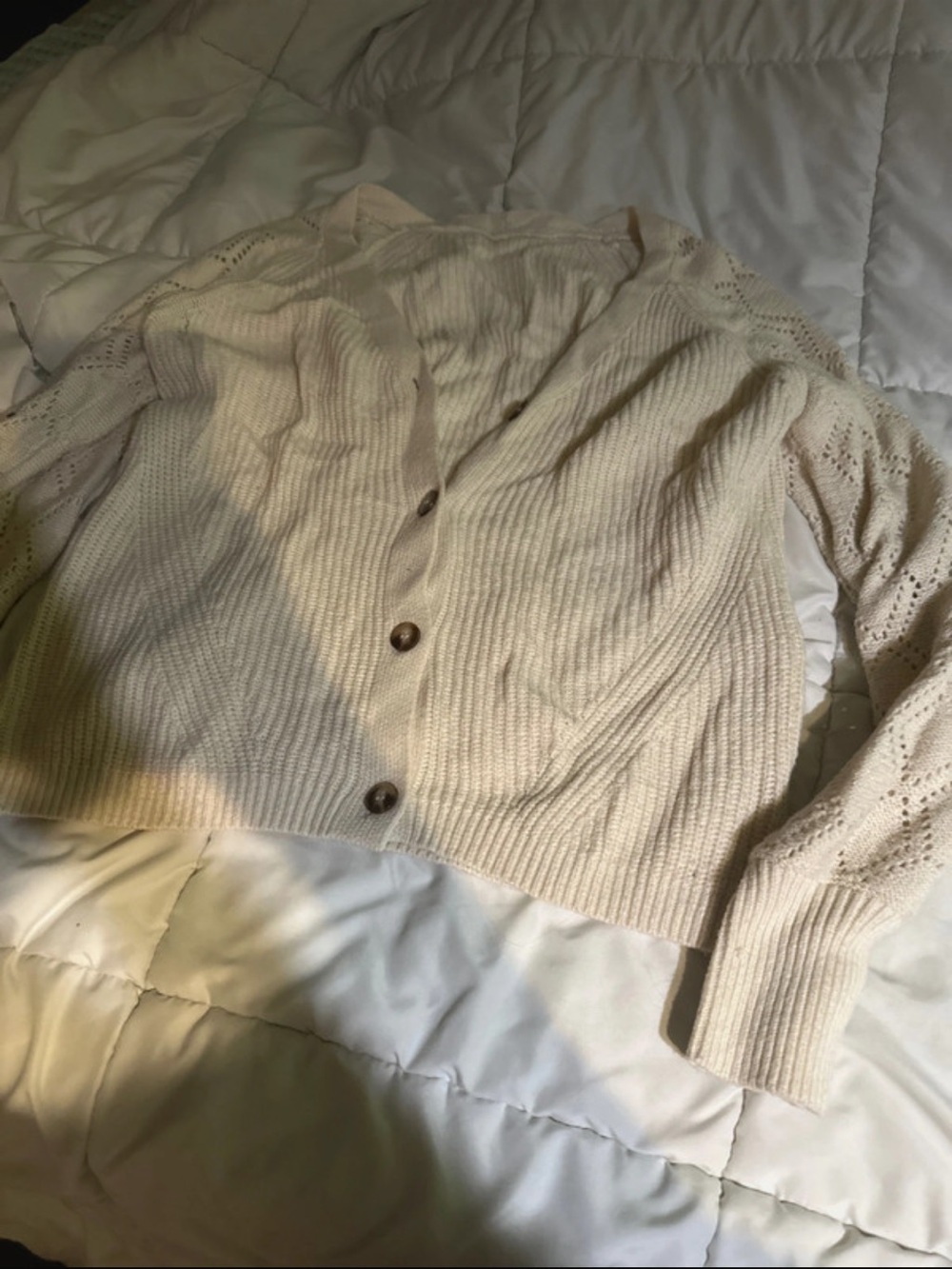 Amazon Women's Cream Knit Button-Front Cardigan